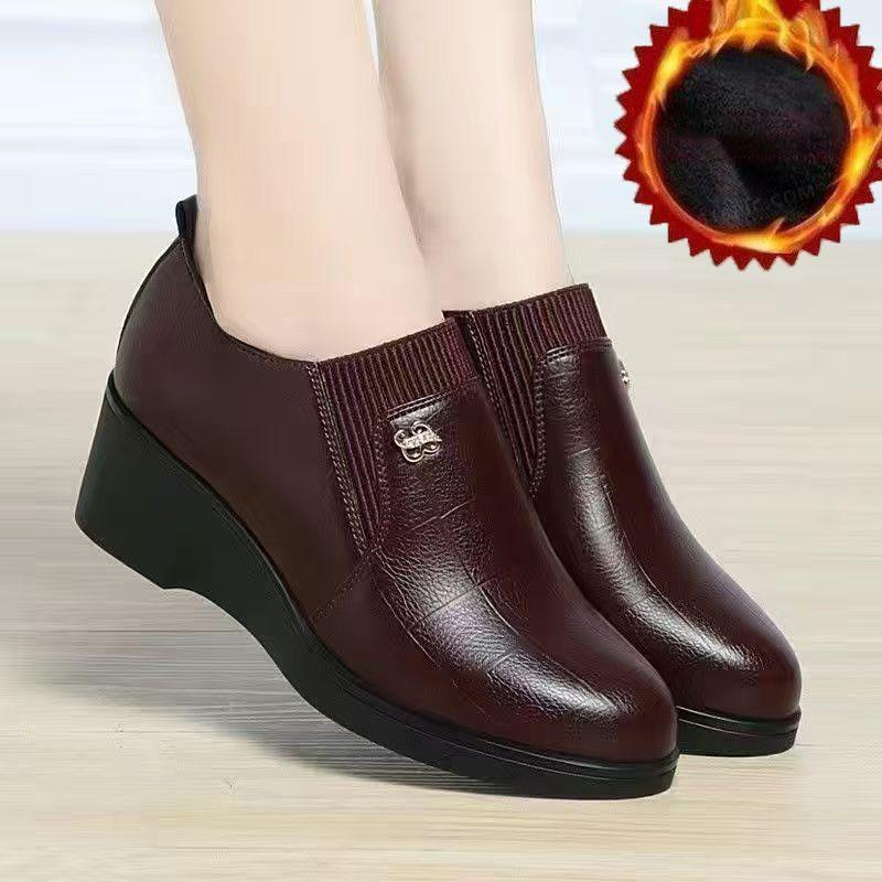 

Женские удобные туфли из мягкой кожи с глубоким носком, гибкие мокасины, женские весенние туфли на платформе и танкетке для офиса и работы для мам 39 темно-красного