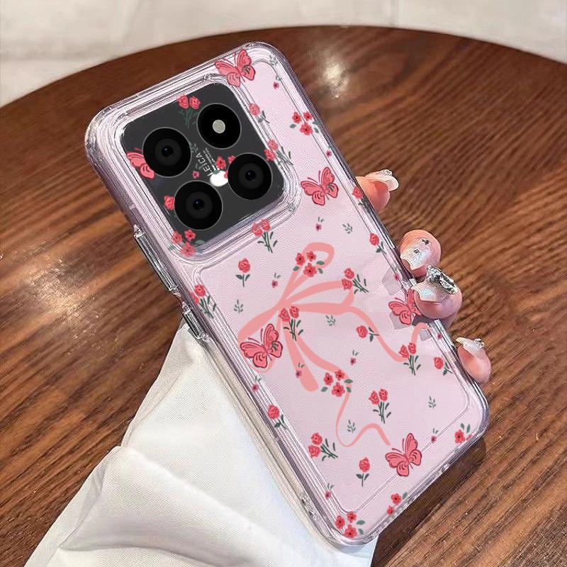 Pink Bowknots Floral Pattern Case For Xiaomi Redmi Note 15 Pro 4G Funda Redmi Note 14 13 Pro 5G Clear TPU Silicone Soft Cover
