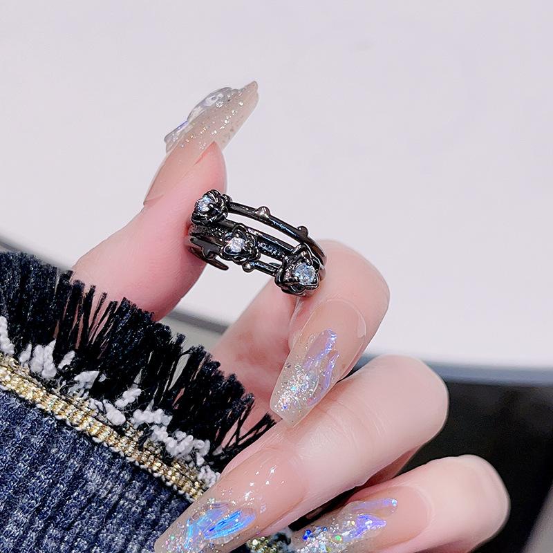 Rose Thorn Open Ring, Personalized Dark Wind Small Design, High-End Sense Diamond-Encrusted Couple Ring, Gift For Women