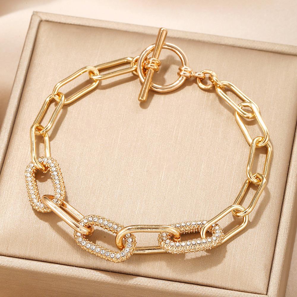 Vintage Simple Hollow Out Zircon Oval Chain Metal Bracelet Set for Woman  Accessories Personalization Punk Charm Jewelry