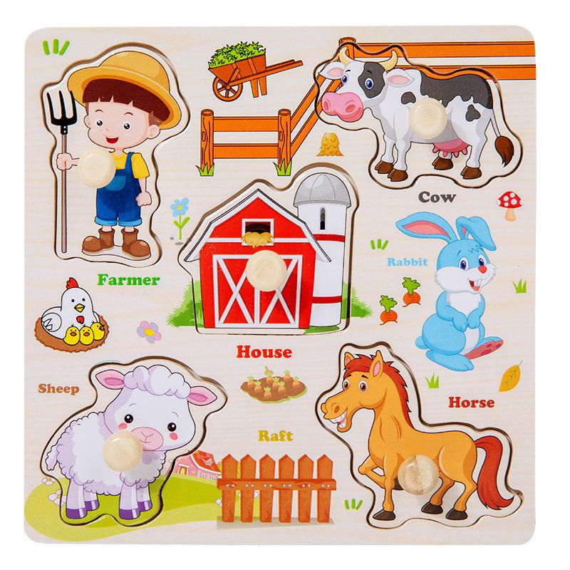 Wooden Puzzles Montessori Baby Toys Cartoon Animal Fruit Traffic Hand Grab Boards Cognition Jigsaw Puzzle Kids Educational Games