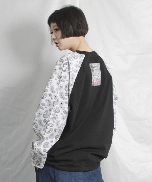 Deumakeu Paisley Raglan Sleeve Boxy Fit T-Shirt Black And White