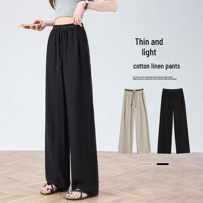 Damen Lässige High-Waist Hose aus Leinenmischung mit weitem Bein