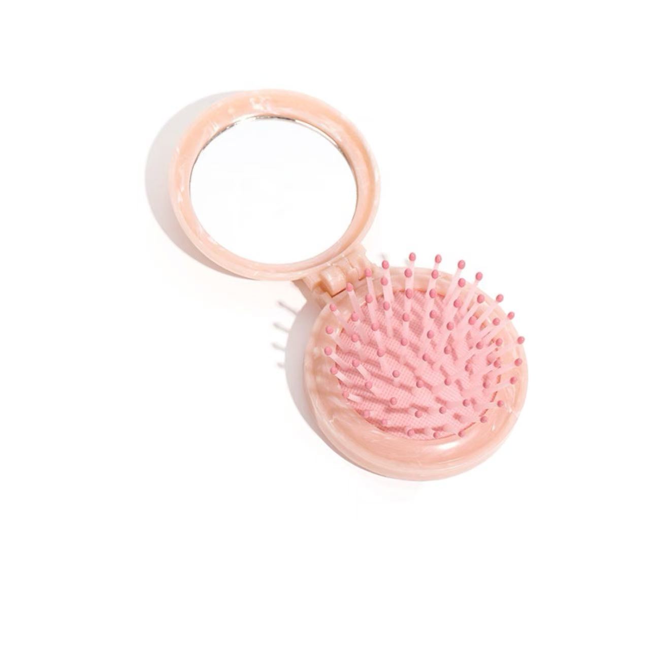 

Small Portable Folding Comb, Ladies Airbag Cushion for Smooth Hair Massage, Mini Mirror Integrated Travel Comb розовый
