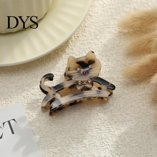 Hair Clip Women Claw Cat Shape Shiny Rhinestones Inlaid Plastic Anti-slip Teeth Back Head Shark Clamp Accessory