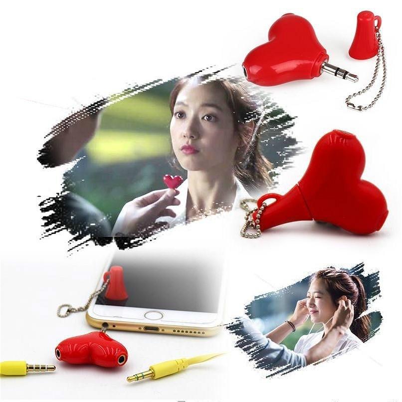 1 ks rozkošný rozbočovač pro sluchátka, sluchátkový rozbočovač, pro zamilované, roztomilé červené srdce, 3,5 mm, 1 vstup na 2 výstupy, audio rozbočovač pro páry