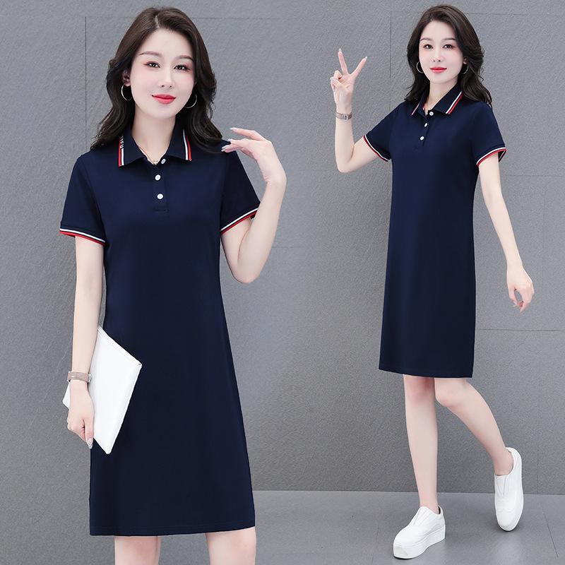 

Scione Летнее женское платье-карандаш размера плюс с короткими рукавами и юбкой-поло M ~ 4XL 2XL темно-синий