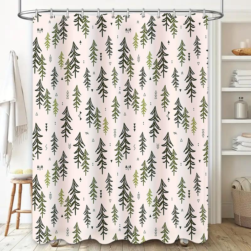 Botanical Shower Curtain Forest Trees Pattern Nature Greenery Backdrop Washable Bathroom Decor Vintage Rustic Home Textile