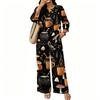 Women's Casual Printed 3/4 Sleeve Button Down Top and Wide Leg Pants 2 Piece Set
