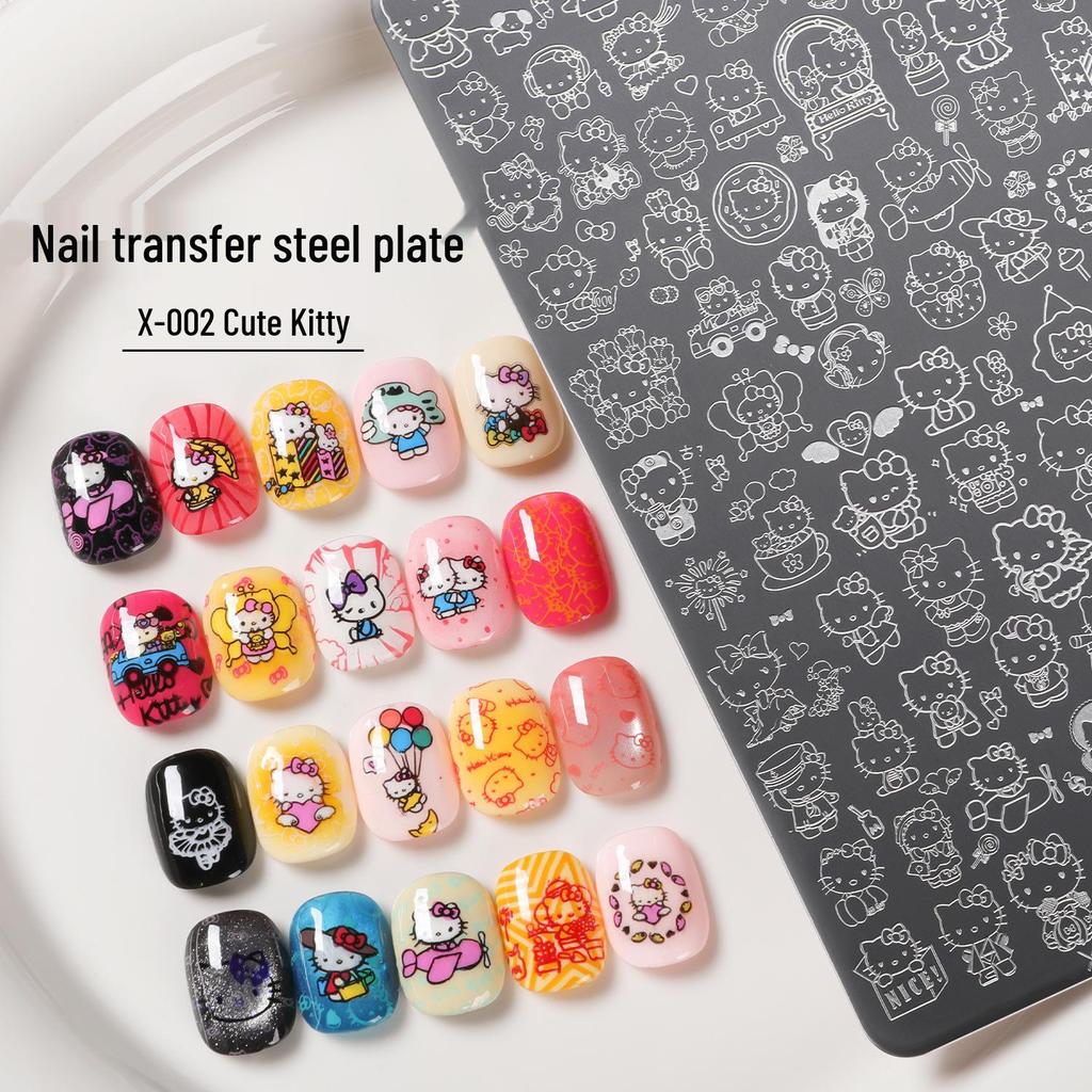 Cute Kitty Nail Art Transfer Plate with Scraper - Multiple Patterns, Steel Design, High Popularity