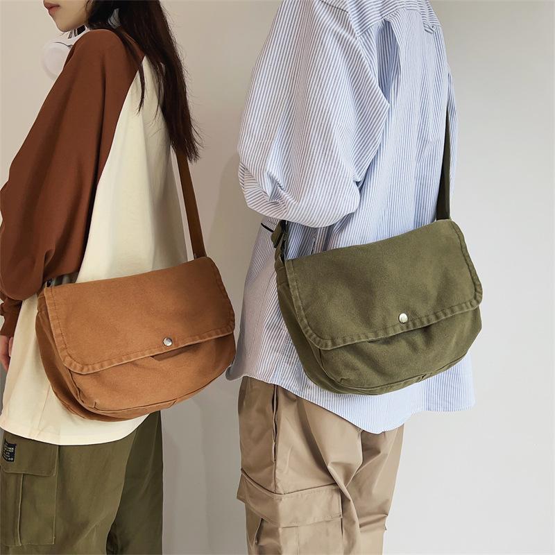 Schoolbag Japanese Casual Canvas Bag Crossbody Bag Men's and Women's Retro Simple Shoulder Bag Student Backpack Class Bag Men's Satchel Bag