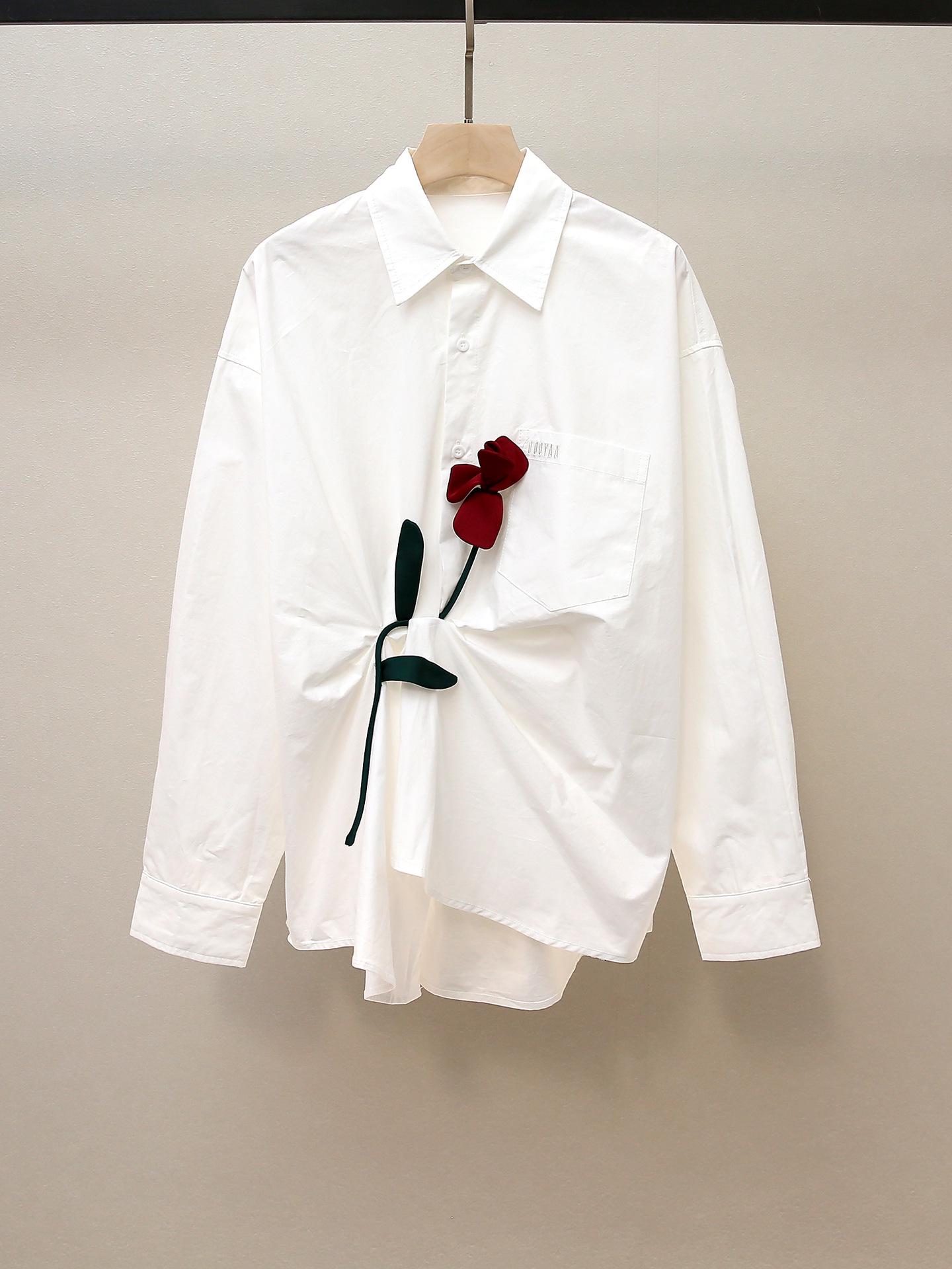 

Элегантная осенняя розовая рубашка с лацканами для женщин Large белый