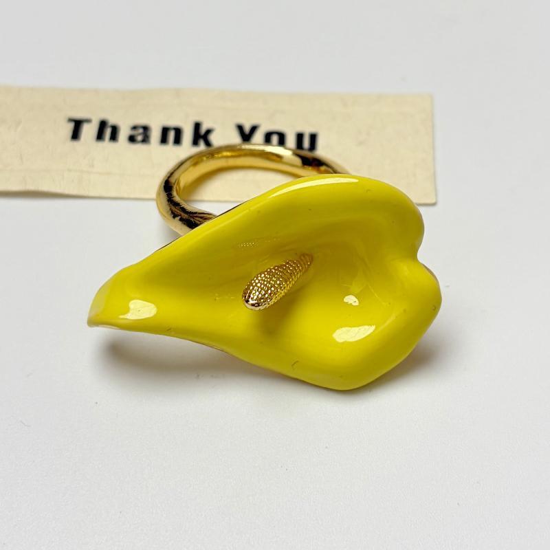 Calla Flower Ring Elegant Enamel Adjustable Metal Open Geometric Style for Women Dating Wedding Guest Wear