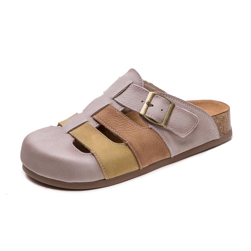 

Мюли на платформе в стиле ретро с цветными блоками, мягкие кожаные слипоны с пряжкой и комфортной подошвой 35 серый