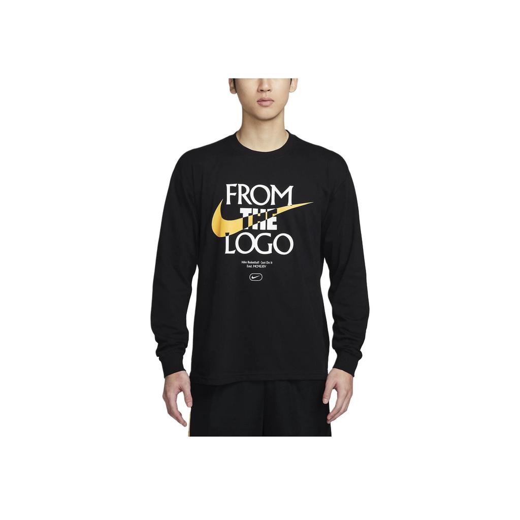 Nike Crew Neck Logo Print Fitted American Vintage Long Sleeve T-Shirt Men Tops Black FQ4921-010