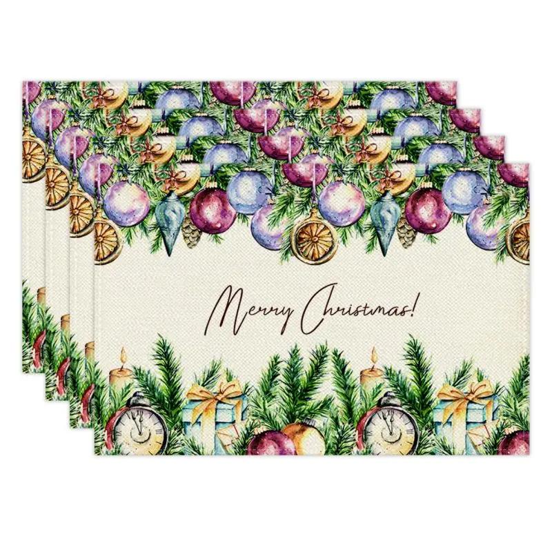 Christmas Linen Placemat Christmas Theme Table Mat  Heat Insulation Pad Western Meal Table Pad Dining Table Decor