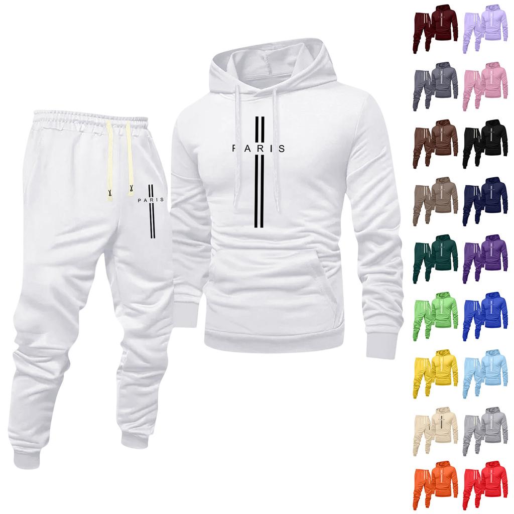 Men's Printed Hooded Sweatshirt And Sweatpants Casual Sports Suit
