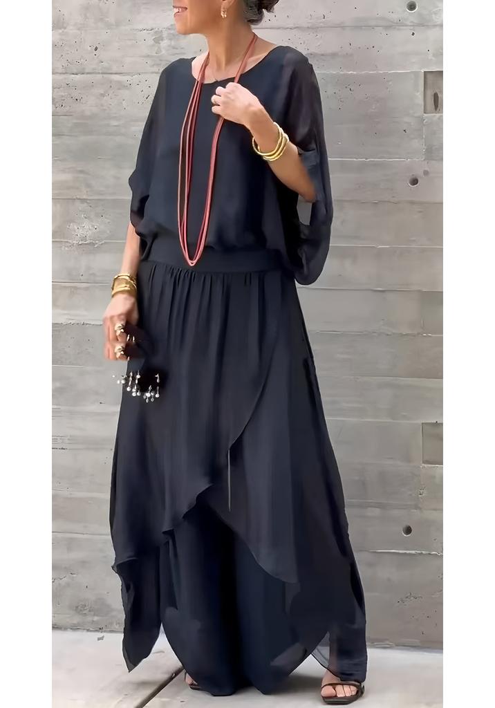 Europe, America 2026 Summer New Station Loose Comfortable Top Split Wide Leg Pants Chiffon Casual Suit