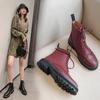 Fashion INS 2025 Women Ankle Boots Cowhide Chunky Heel Shoes Autumn Winter Ladies Shoes Lace Up Short Boots Motorcycle Woman Boots