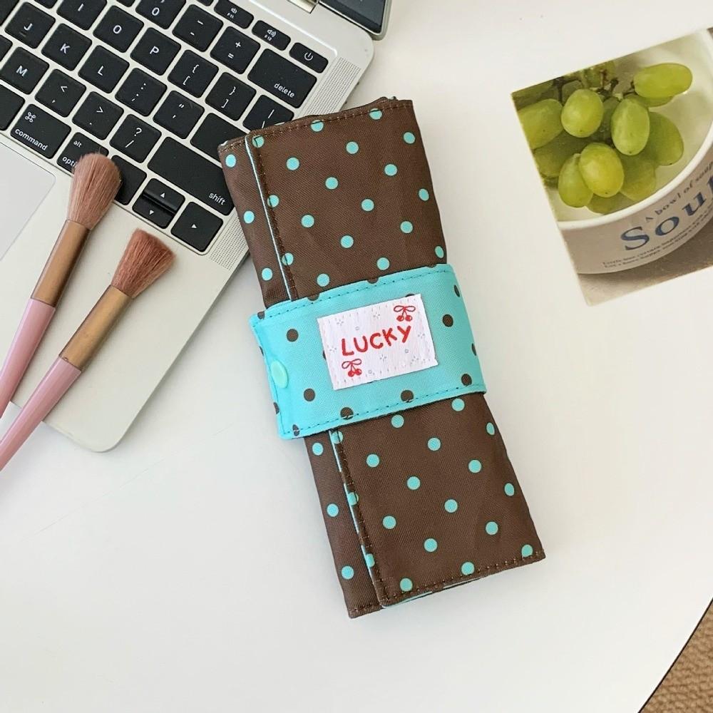 Canvas Cosmetic Tools Storage Roll Foldable Multipurpose Penbag Polka Dot Makeup Brush Bag Women