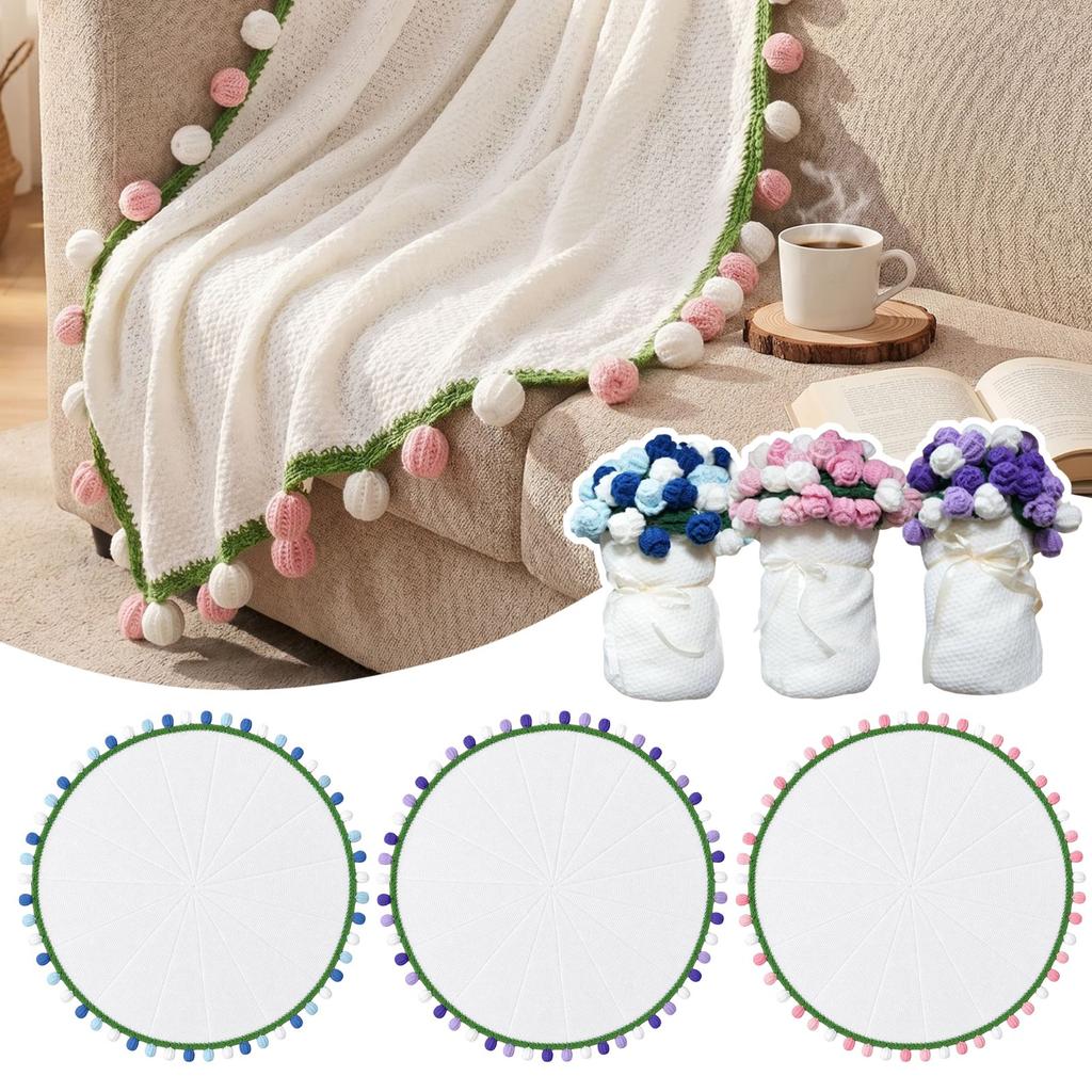 Handmade Crochet Floral Bouquet Blanket Soft and Lightweight Throw with Decorative Edging for Home Use and Seasonal Decoration