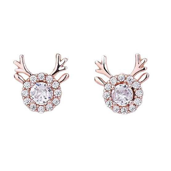 Korean Mori Girl Snowflake Zircon Antler Stud Earrings for Women