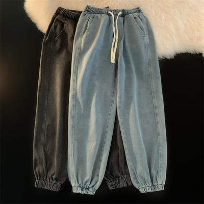 Jarní a podzimní bodkované džíny dámské rovné volné retro high street všestranné trendy nadměrná velikost