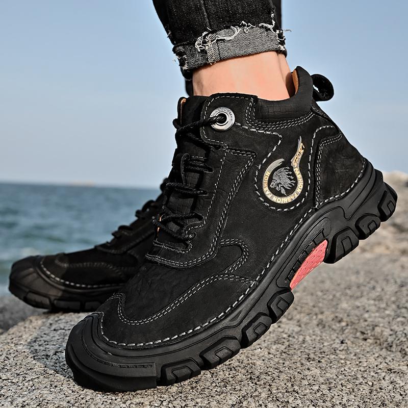 Fashion Winter New Outdoor Wear-resistant Hiking Boots Plush Warm High Shoes Leather Short Boots Thickness Walking Waterproof Snow Boots