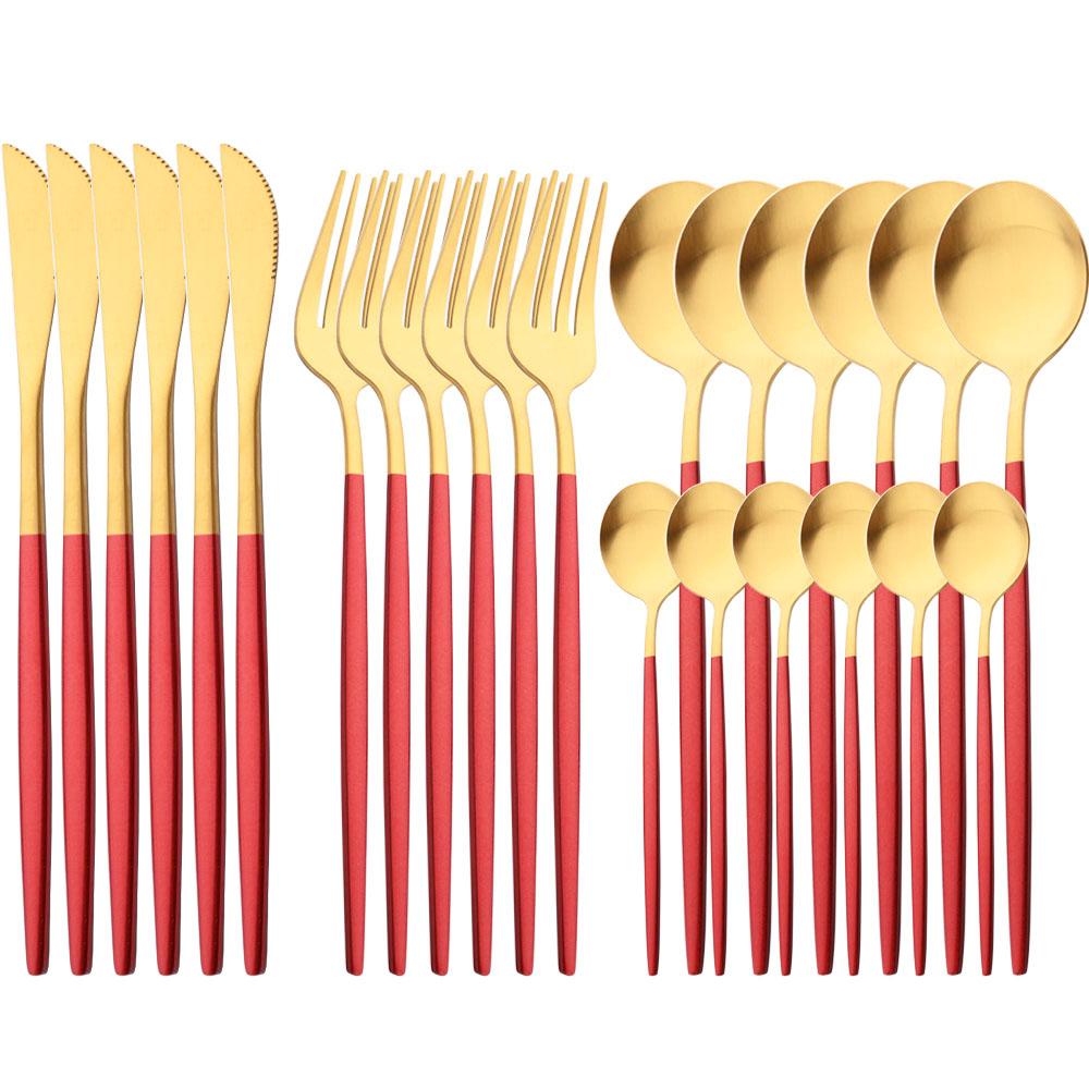 White Gold 24Pcs Cutlery Set Matte Dinnerware Western Flatware Knife Fork Spoons Stainless Steel Silverware Kitchen Tableware Set