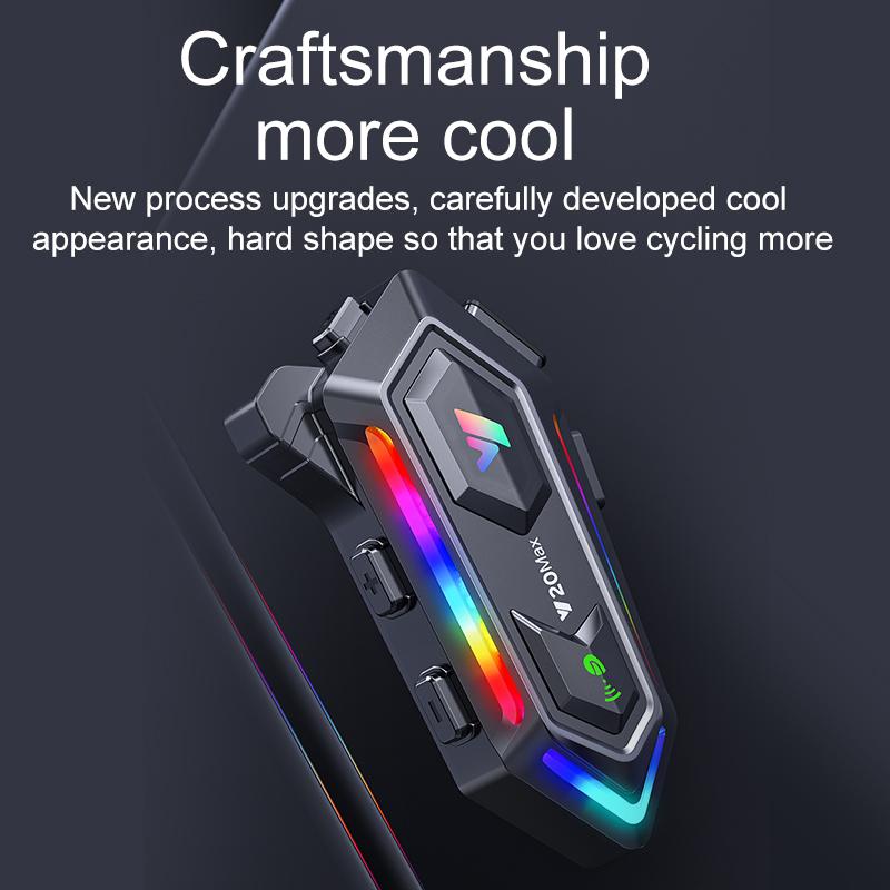 Motocycle  Helmet Headset BT5.3 Stereo, 300M Intercom, 16 RGB Lights, 1000mAh, IPX6 Waterproof, Dual Phone Pairing, Voice Control