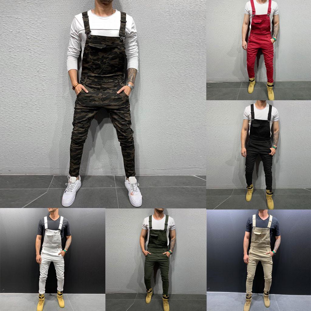 Menn Pocket Jeans Overall Jumpsuit Streetwear Overall Suspender Bukser
