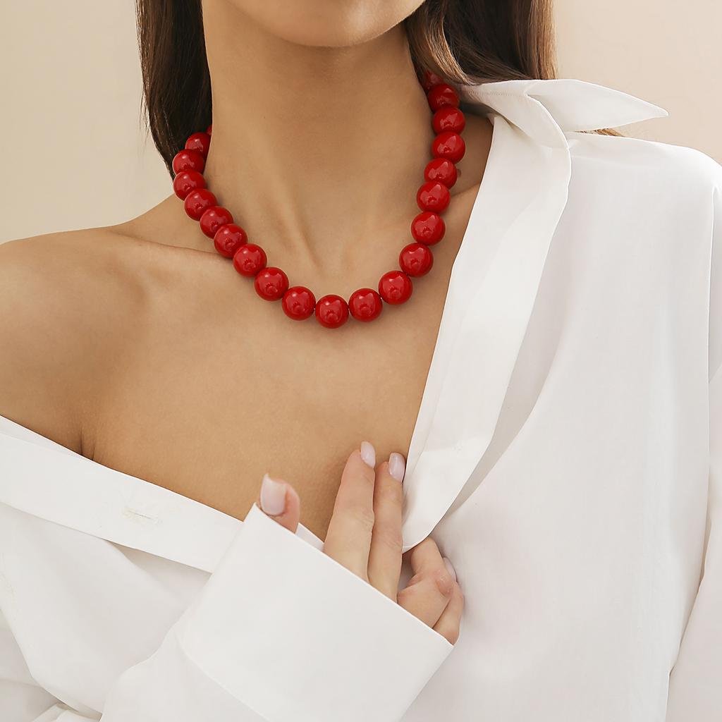 PuRui Punk Smooth Big Round Beads Strand Necklace for Women Ball Chain Chunky Choker Unisex Collar Zircon Party Gifts New 2024