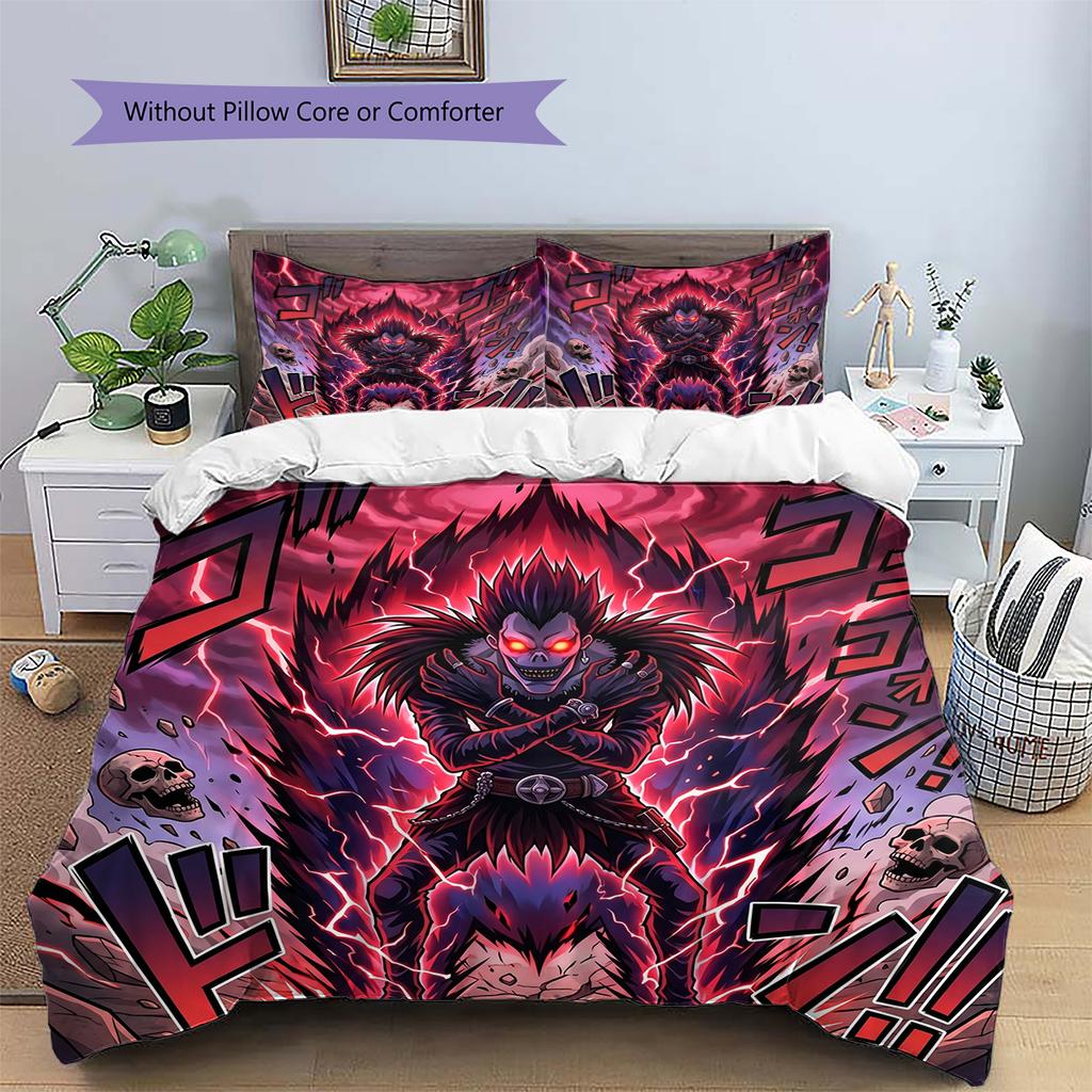 Death Note Pattern Bedding Quilt Set Quilt Cover Pillowcase Home Decoration Birthday Gift (1 * duvet cover + 2 * pillowcase, without core)