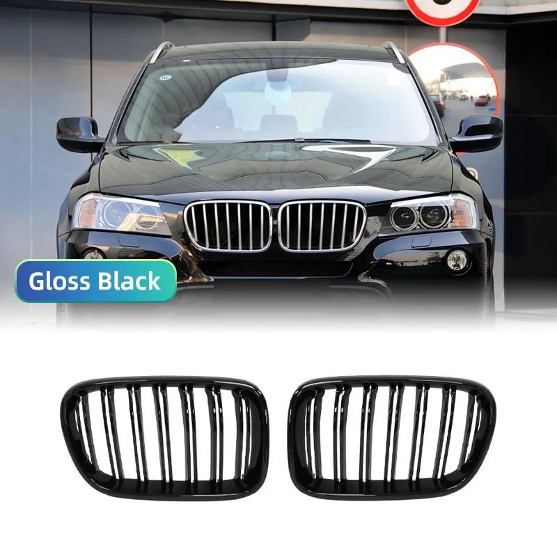 2PCS Racing Grill Gloss Black Car Front Bumper Grilles For BMW X3 F25 2011-2013 Kidney Grille New Accessories Replacement