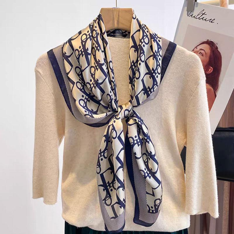 Ladies' Silk imitation Scarf Vintage Fashionable Versatile Printed Silk Spring Hair Band Hijab Sunsceen Neckerchief Shawl Wraps