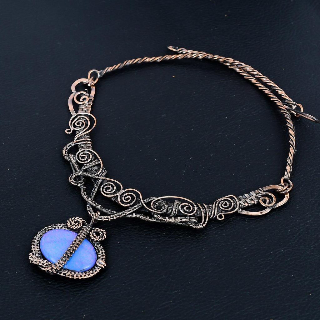 Australian Triplet Opal Necklace, 999 Copper Wire Wrapped Necklace Gemstone Jewelry, Handmade Necklace Amazing Jewelry, Gift For Her