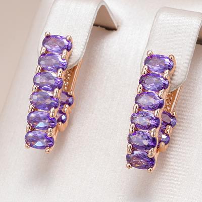 Shiny Purple Natural Zircon Drop Earrings For Women Trend  Rose Gold Color Bride Wedding Fine Jewelry Crystal Gift