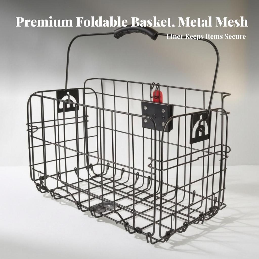 Foldable Folding Bike Basket with Mounting Plate Heavy-Duty