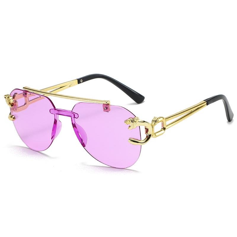 Double beam frameless sunglasses women's UV protection trend personalized fashion toad glasses European and American men's sunglasses
