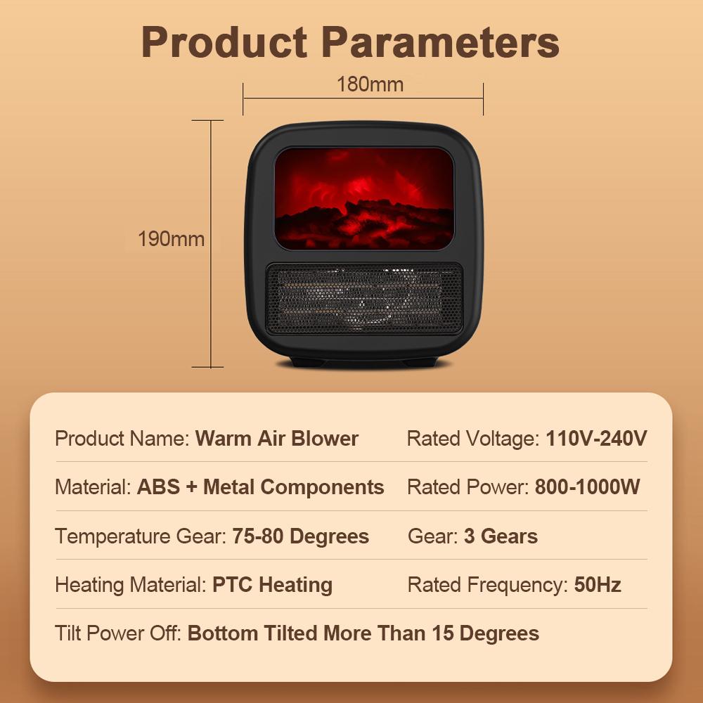 Electric Fireplace Heaters 1000W Portable Mini Heating Fans Warm Heater Desktop Flame Air Warmer Home Stove Heater for Winter