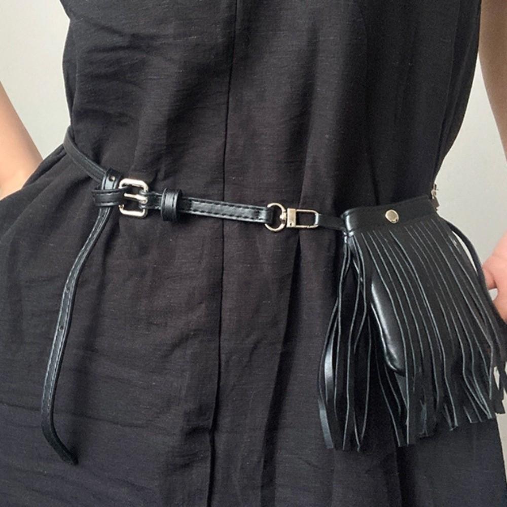 Ceinture à Franges en Cuir PU Ceintures Poches Vintage Sac de Taille Ceinture avec Poche Accessoires de Taille