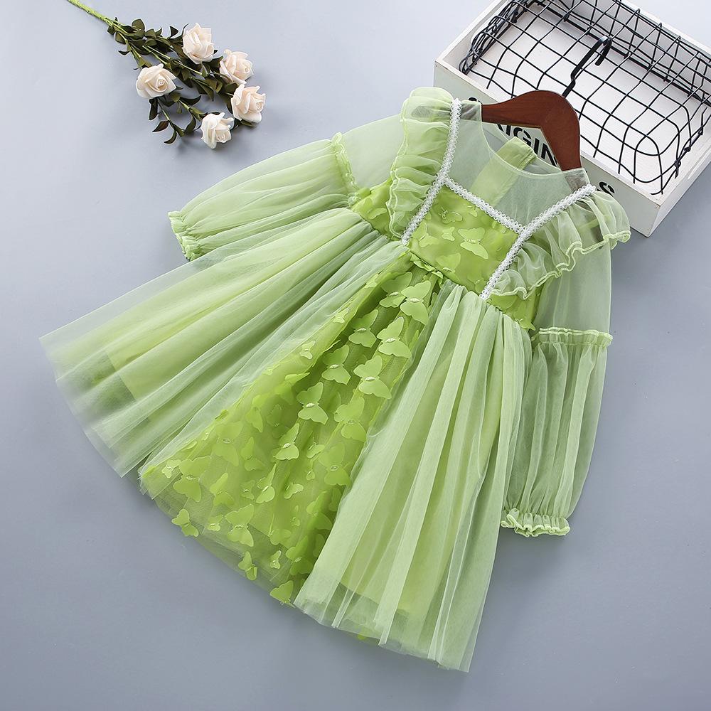Koreanischer Stil Mädchen Netz-Prinzessinnenkleid mit Schmetterlingsdesign – Frühling/Herbst Mode