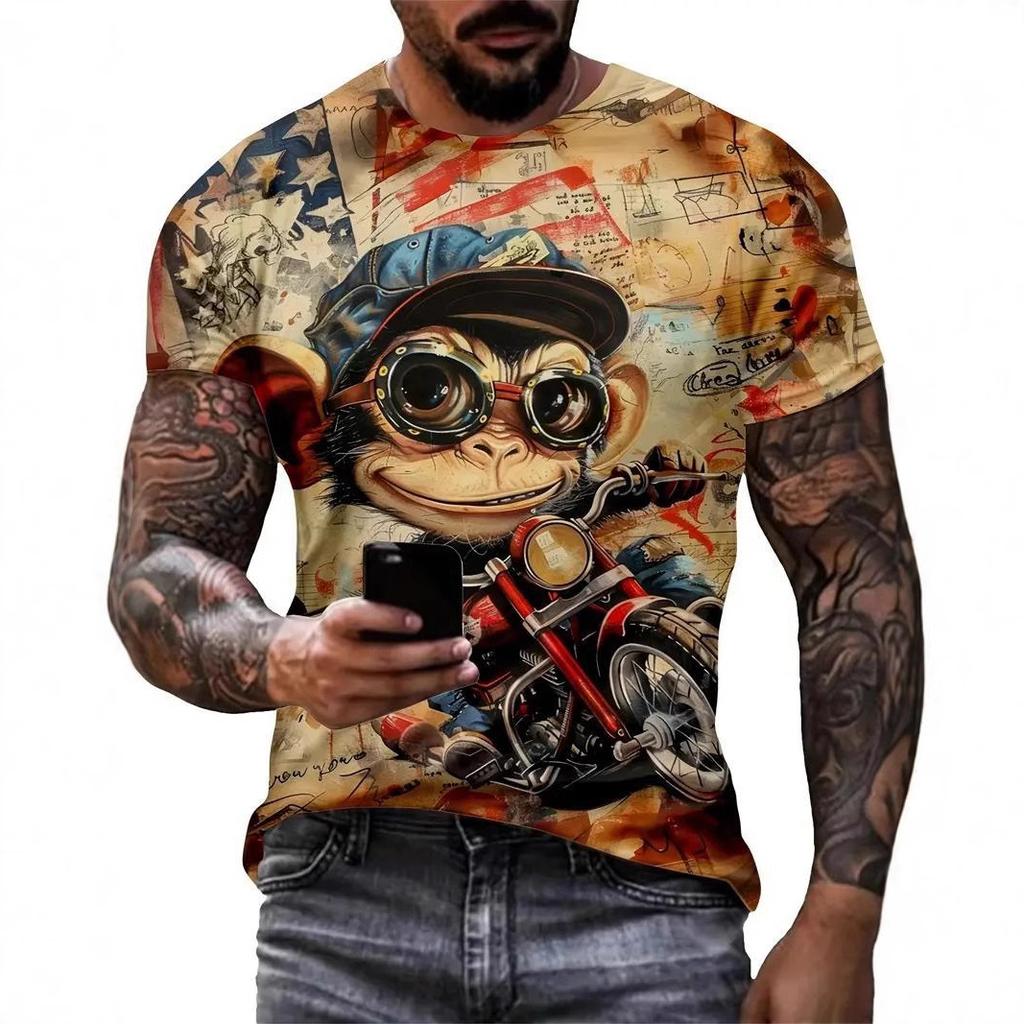 Cool Animal Pattern 3D Printed T-shirt Casual Pullover Round Neck Short Sleeved Men's T-shirts