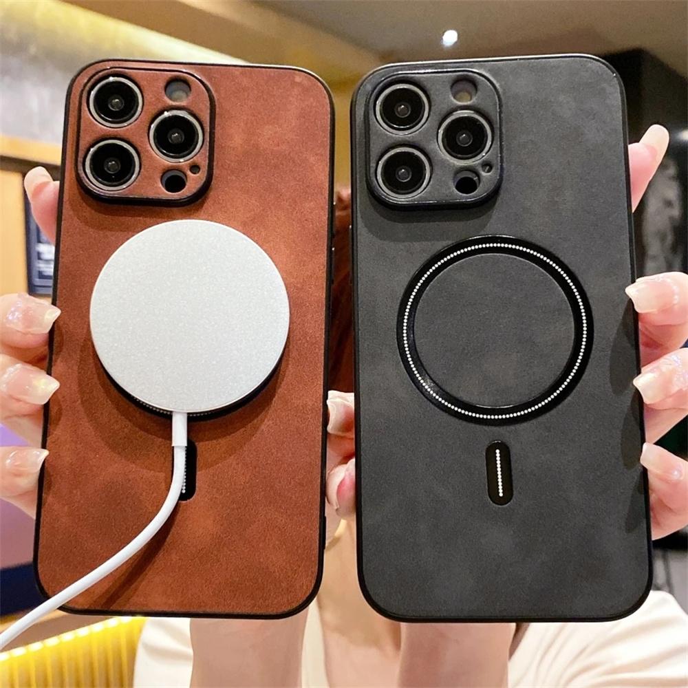 For Magsafe Leather Shockproof Phone Case For iPhone 17 Air 16 15 14 12 13 Pro Max Plus Soft Wireless Charge Cover Cases