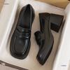 Small leather shoes women's new spring and autumn monsoon black work with skirt high heel thick sole