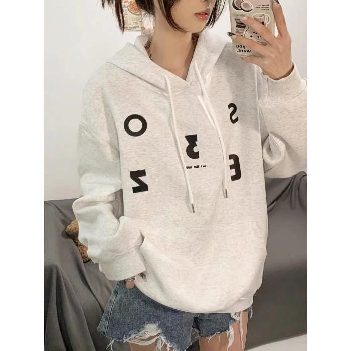 Autumn and Winter Ins Lazy Wind Letter Printing Fleece Hooded Sweater Thin Women's 2025 Trendy Brand Early Autumn Hoodie