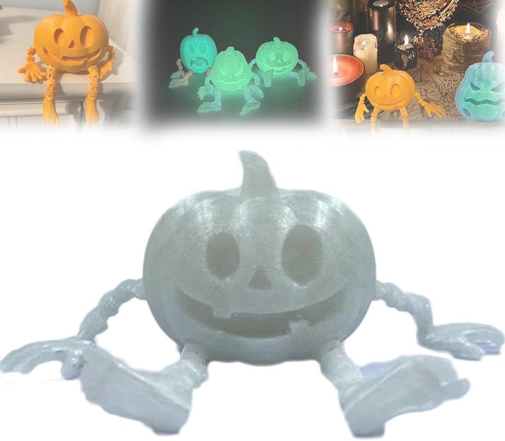 7CM 3D-tryckt Pumpa Män Festdekorationer Rekvisita Tillbehör Hemma Halloween Pumpa Tryckt Ledad Självlysande Pumpaman