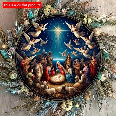 2D Platt 20cm1st Jesus Födelsescen Rund Trä Väggdekor -Jesus Kristus Religiös Hängande Träd Heminredningsförsörjning.Akryl Religiös Födelse