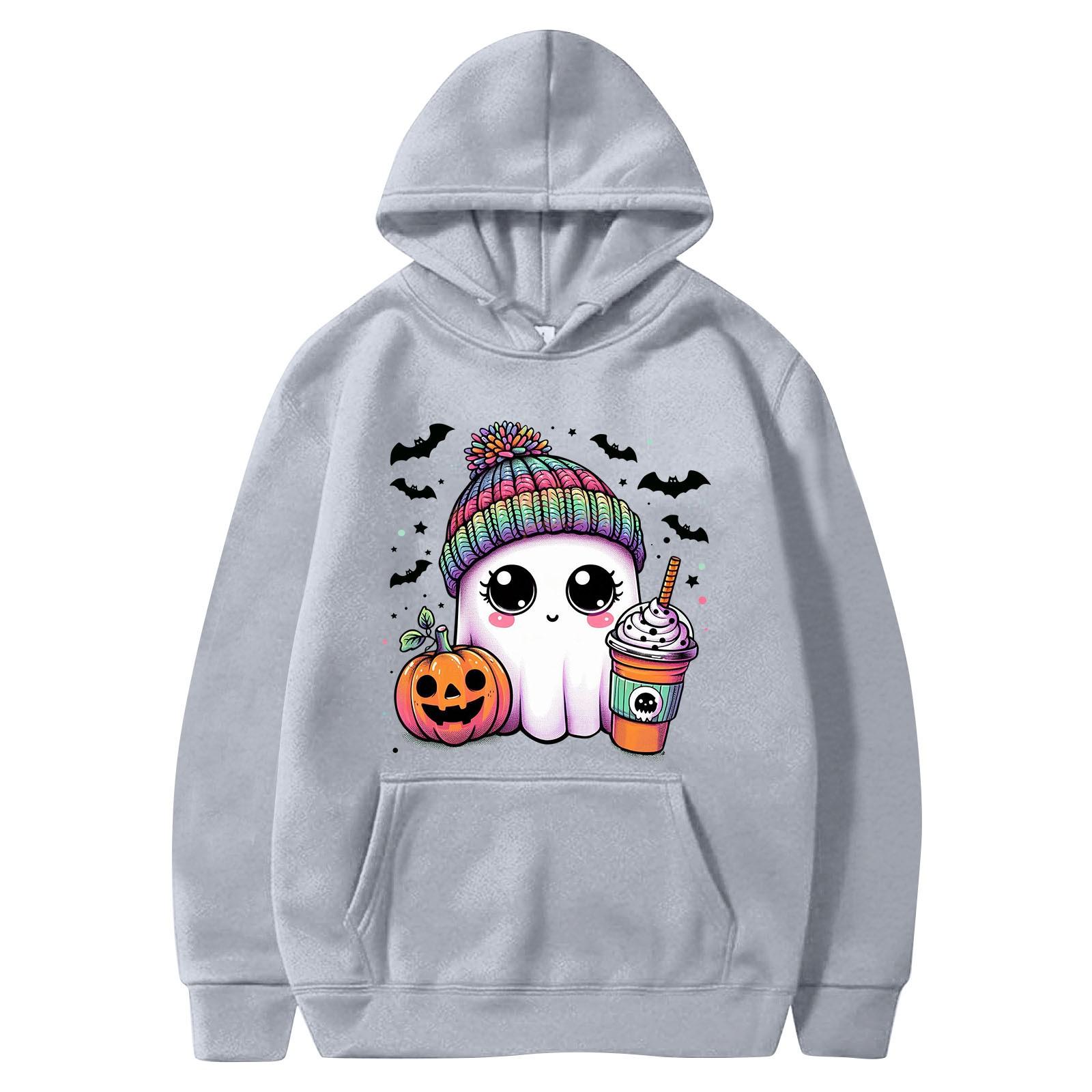 

Женская однотонная толстовка с капюшоном с длинным рукавом и принтом на Хэллоуин XXL