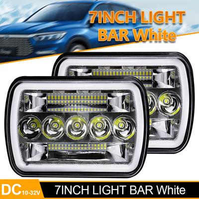 7 Inch Square-Shaped Headlight 45W With Aperture And Angel Eyes Dual Color For Off-road Trucks Near Far Vision Headlights